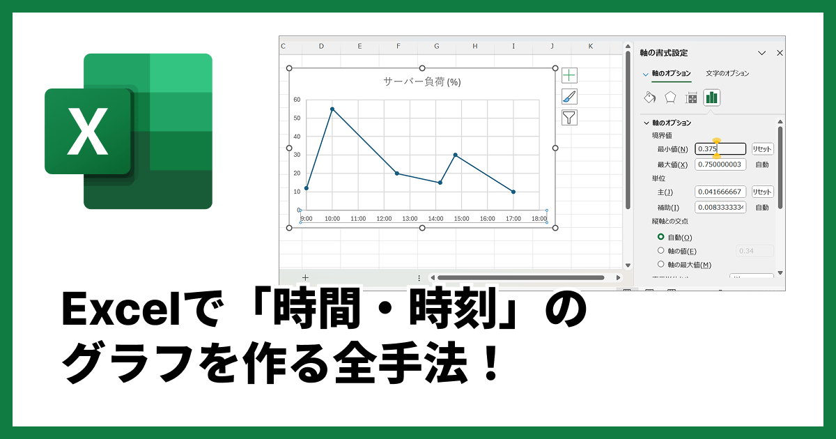 Excelで「時間・時刻」のグラフを作る全手法!軸のズレや24時間超えの表示も解決